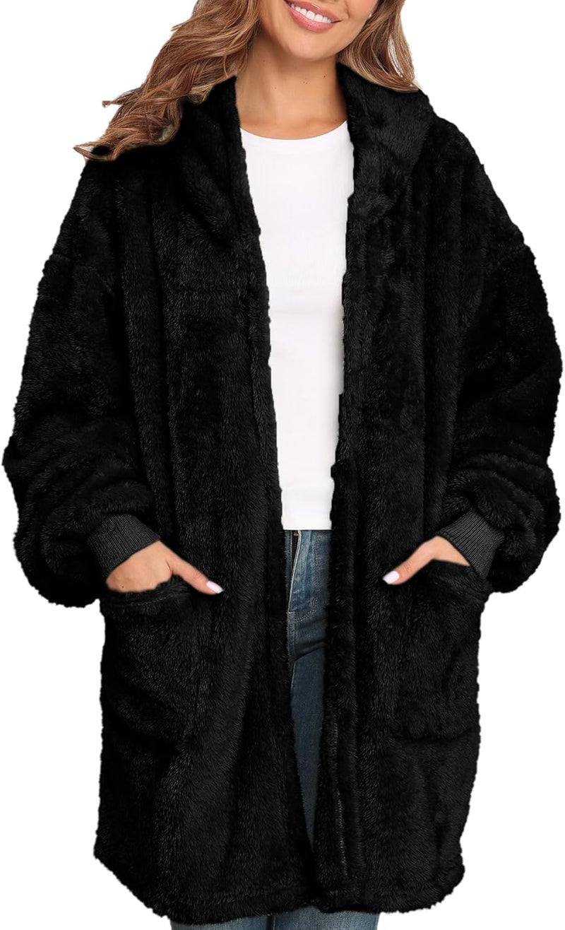 Argstar Hooded Cardigan for Women and Men, Oversized Sweatshirt Fuzzy Fleece Blanket Hoodie Jacket - One Size Fits All - Image 1